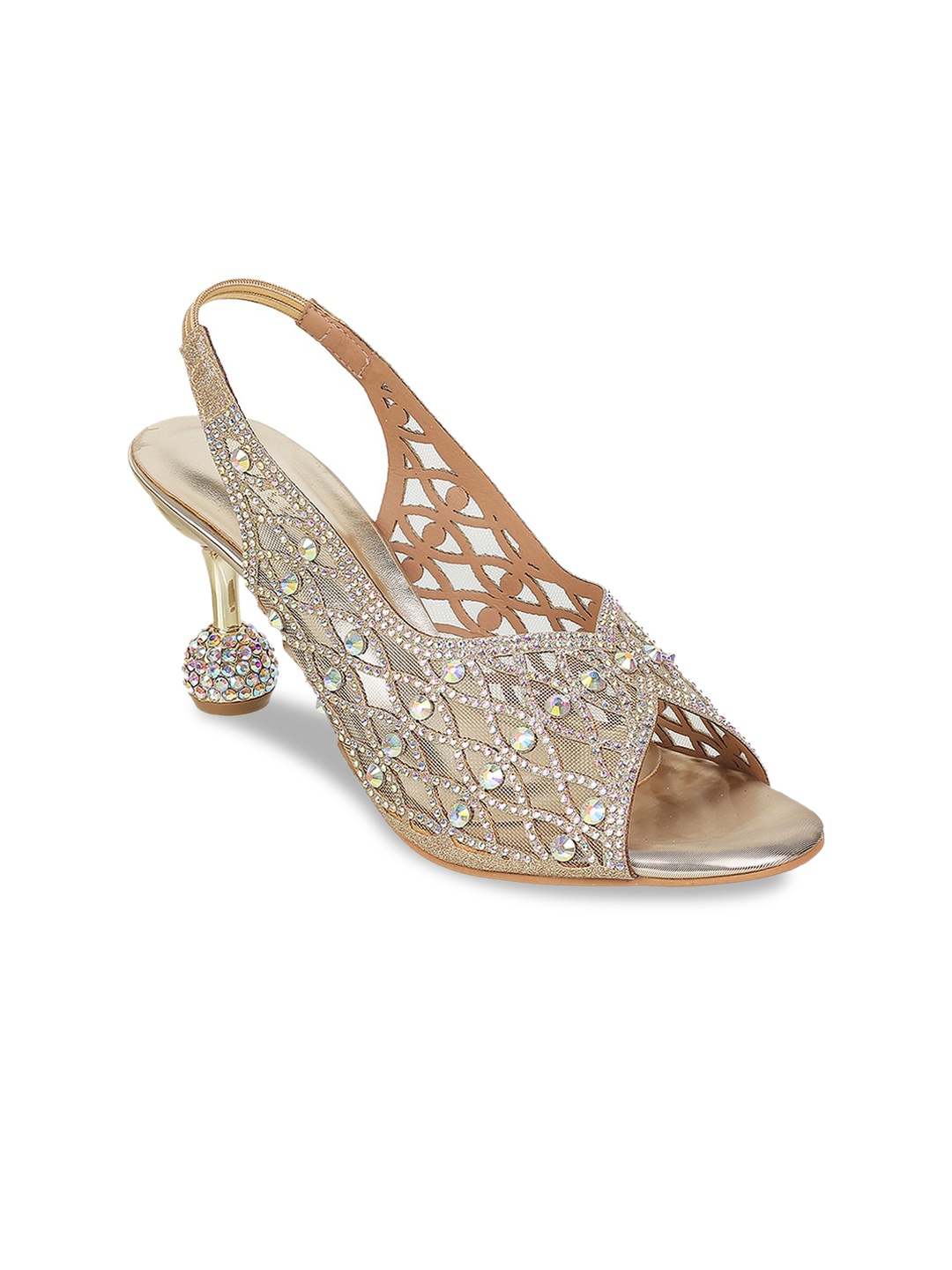 

Metro Embellished Block Peep Toes With Backstrap, Gold