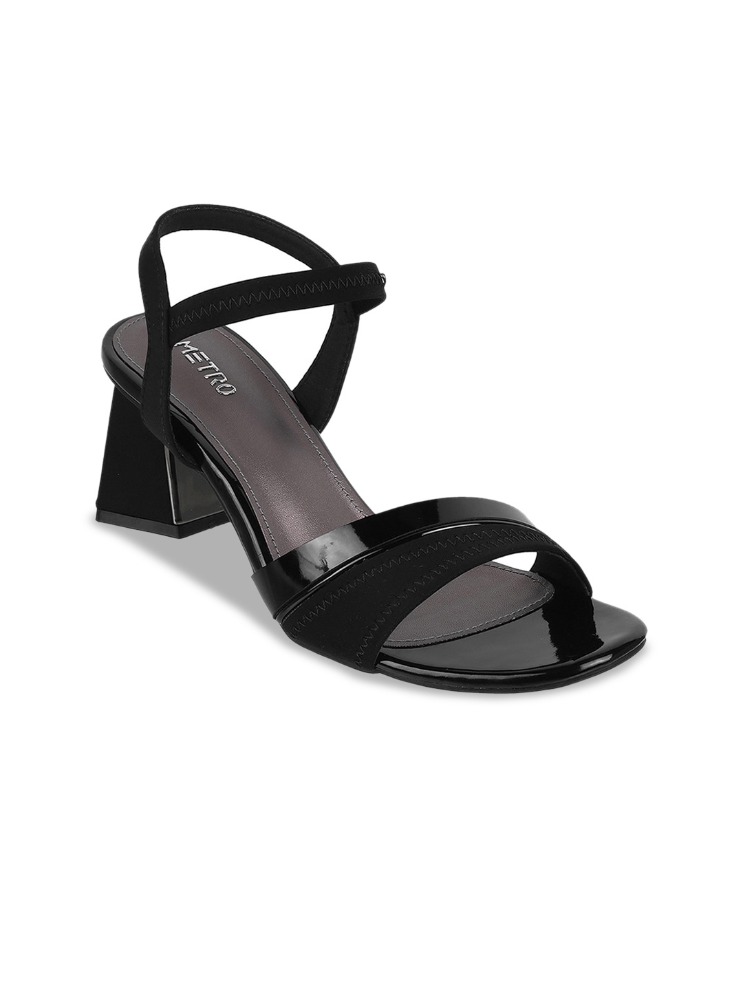 

Metro Open Toe Block Heels With Backstrap, Black