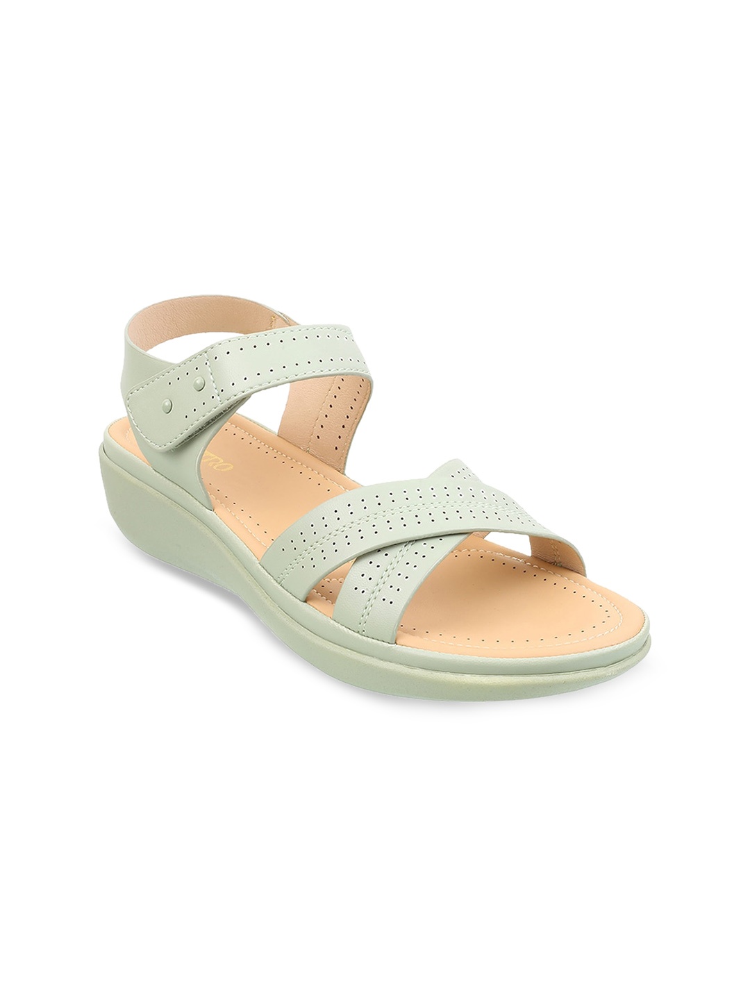 

Metro Textured Cross Strap One Toe Wedges With Velcro Closure, Sea green