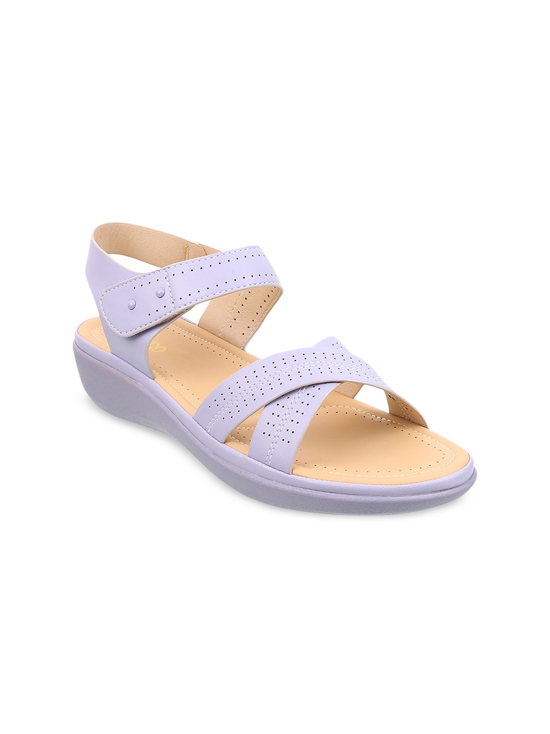 

Metro Textured Cross Strap One Toe Wedges With Velcro Closure, Purple