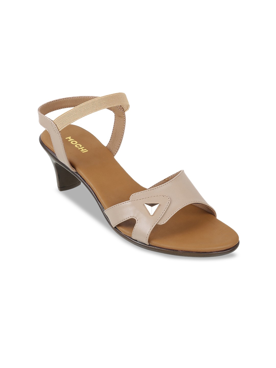 

Mochi Embellished Open Toe Block Heels With Backstrap, Beige