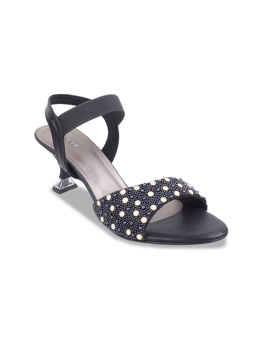 

Mochi Embellished Open Toe Kitten Heels, Black
