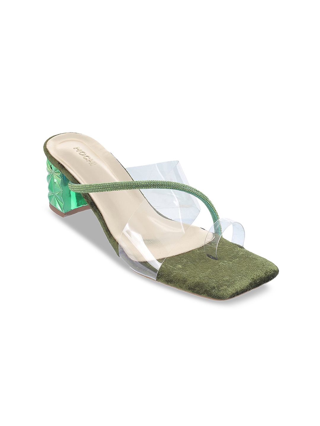

Mochi Embellished One Toe Block Heels, Green
