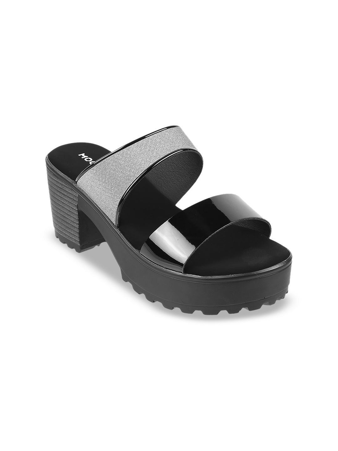 

Mochi Textured Open Toe Platform Heels, Black