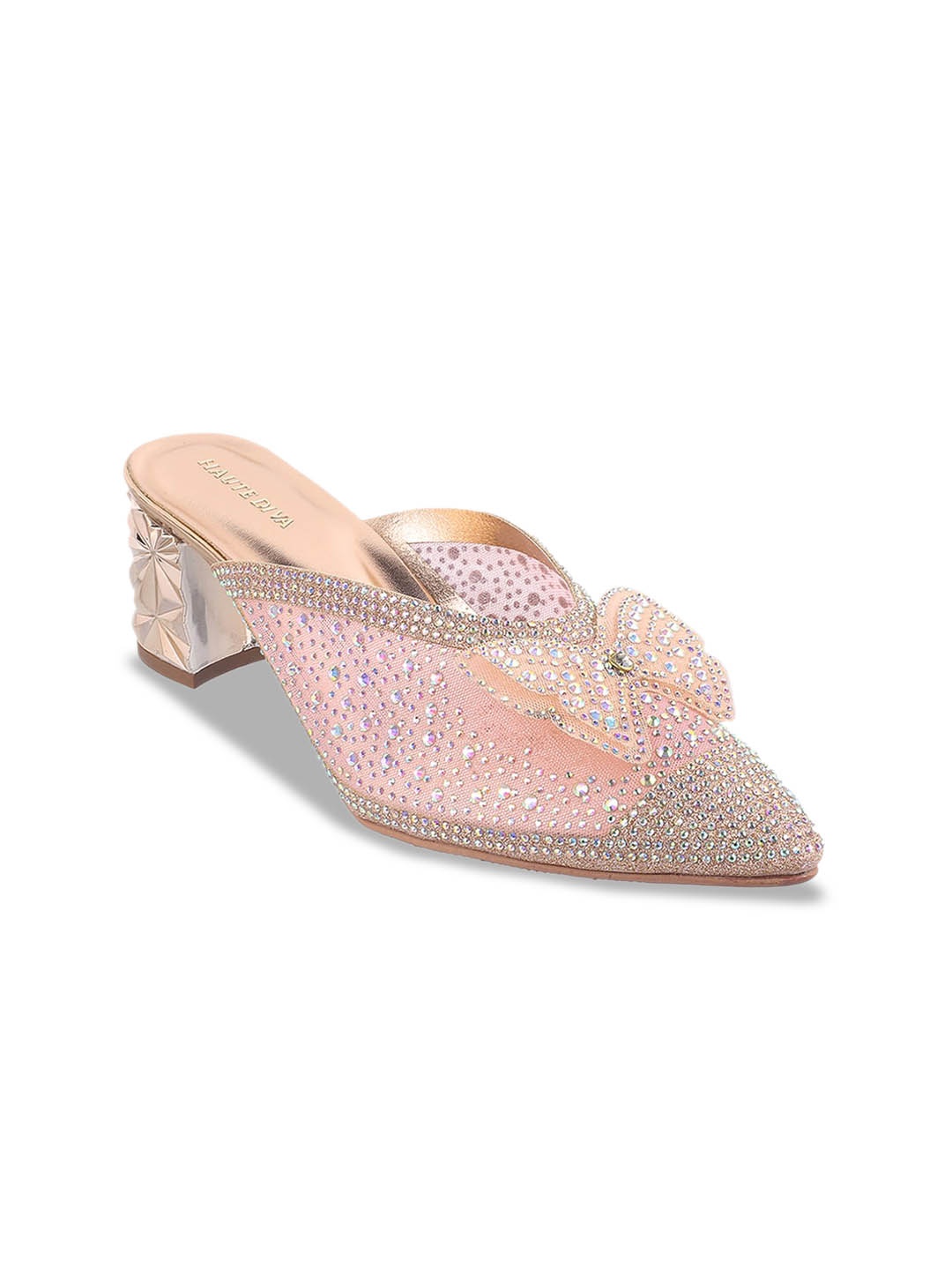 

Mochi Embellished Pointed Toe Block Heels, Pink