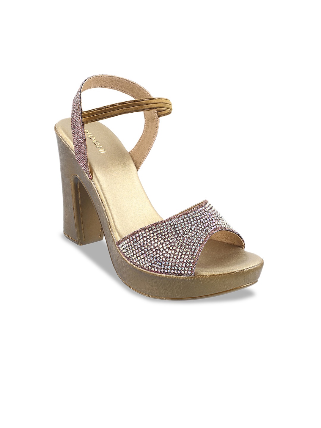 

Mochi Embellished Open Toe Platform Heels, Gold