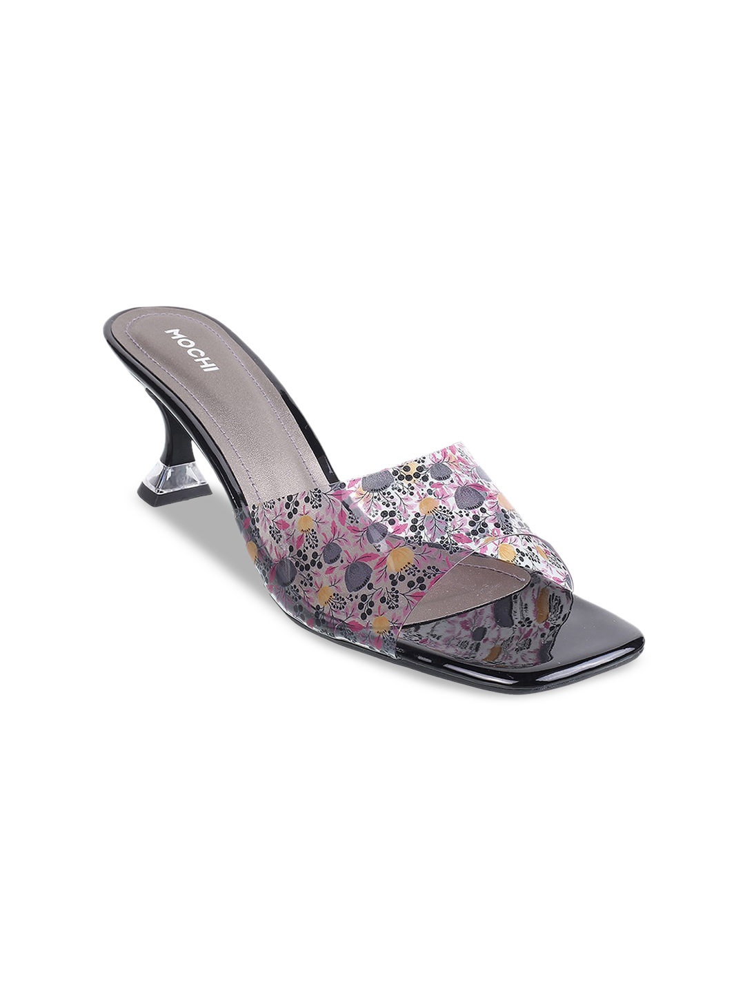 

Mochi Floral Printed Slim Heels, Black