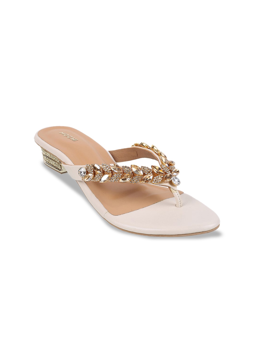 

Mochi Embellished Open Toe Block Heels, Beige