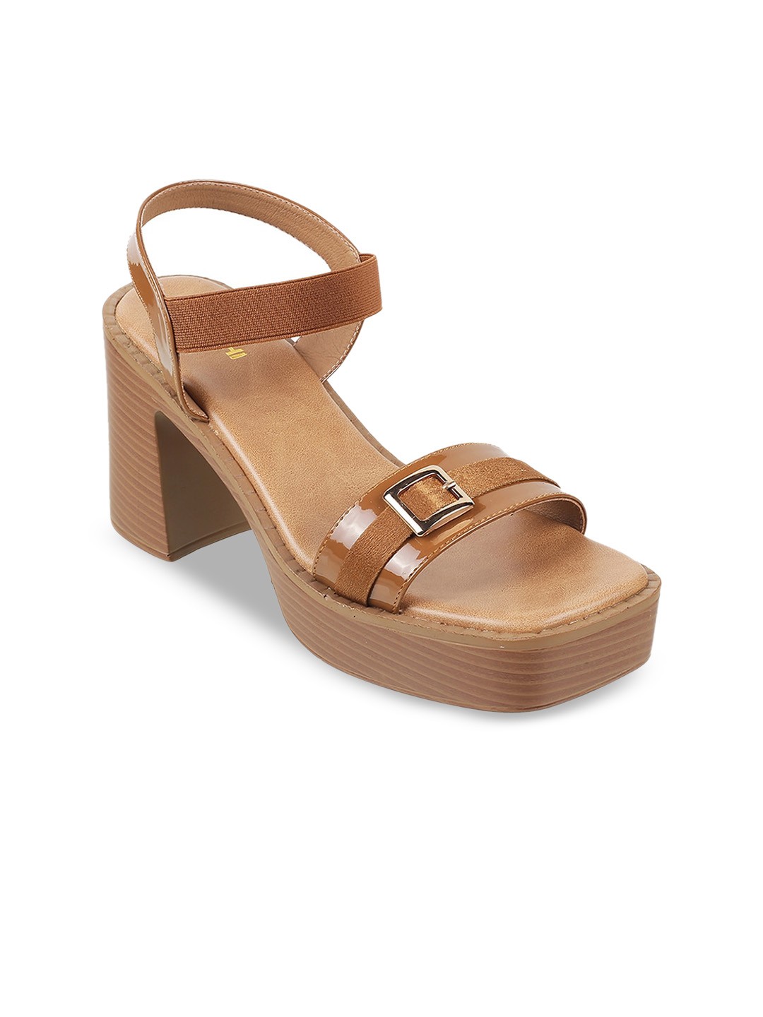 

Mochi Buckle Detailed Open Toe Platform Heels, Tan