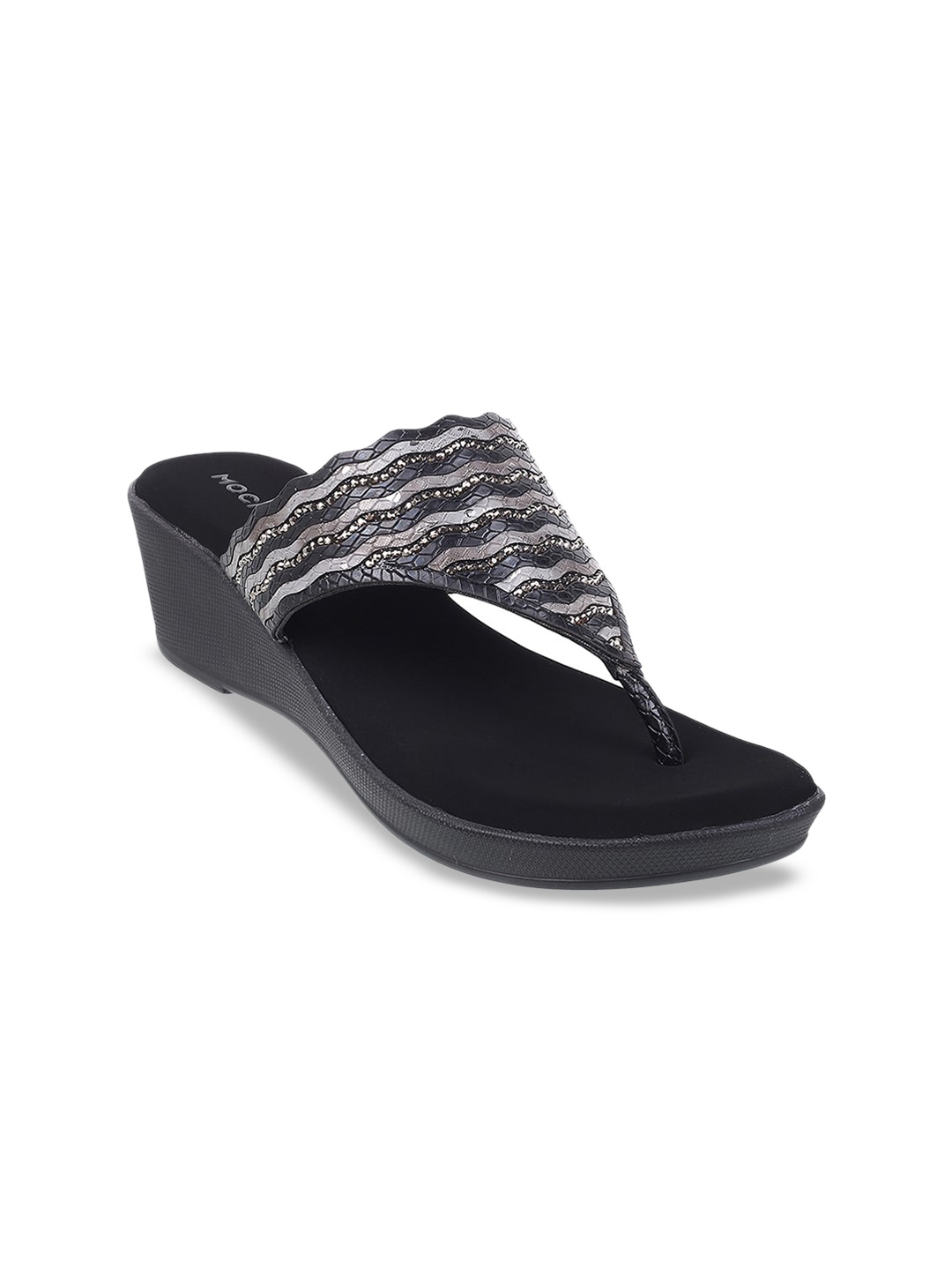 

Mochi Embellished Open Toe Wedges, Black