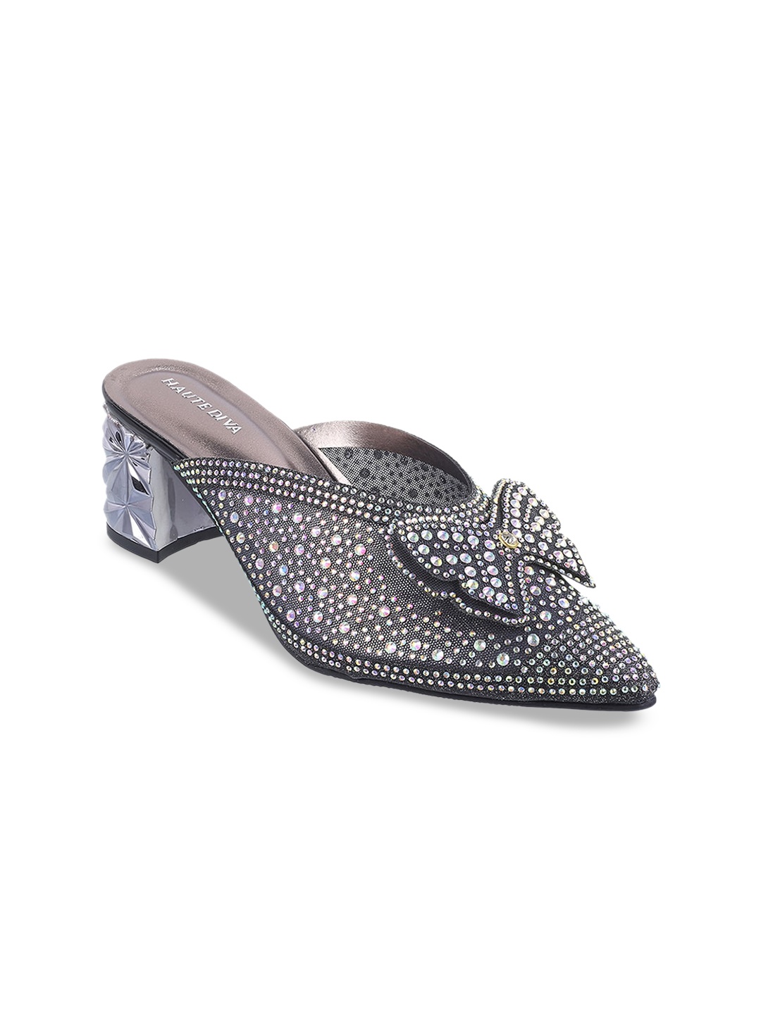 

Mochi Bow Embellished Block Heel Mules, Black