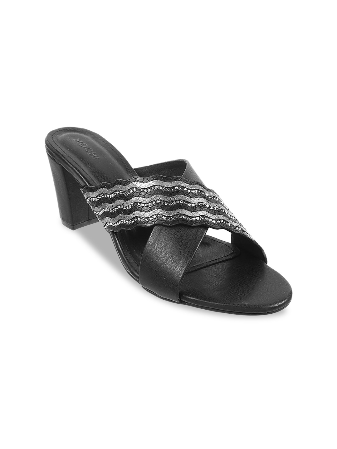 

Mochi Embellished Open Toe Block Heels, Black