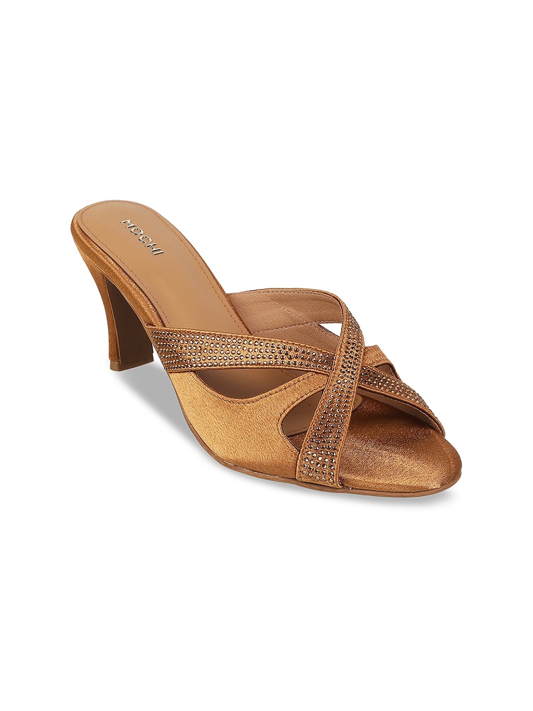 

Mochi Embellished Open Toe Block Heels, Gold