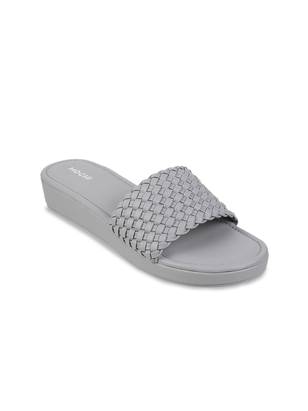 

Mochi Braided Strap Open Toe Wedges, Grey