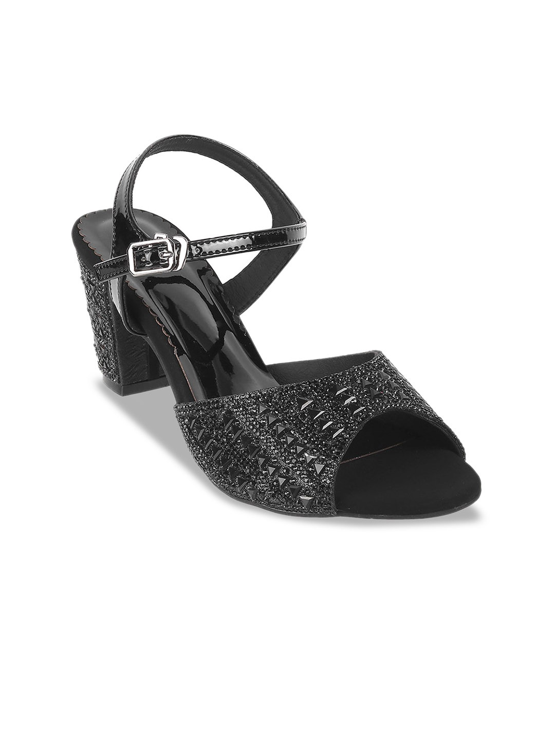 

Mochi Embellished Open Toe Block Heels, Black