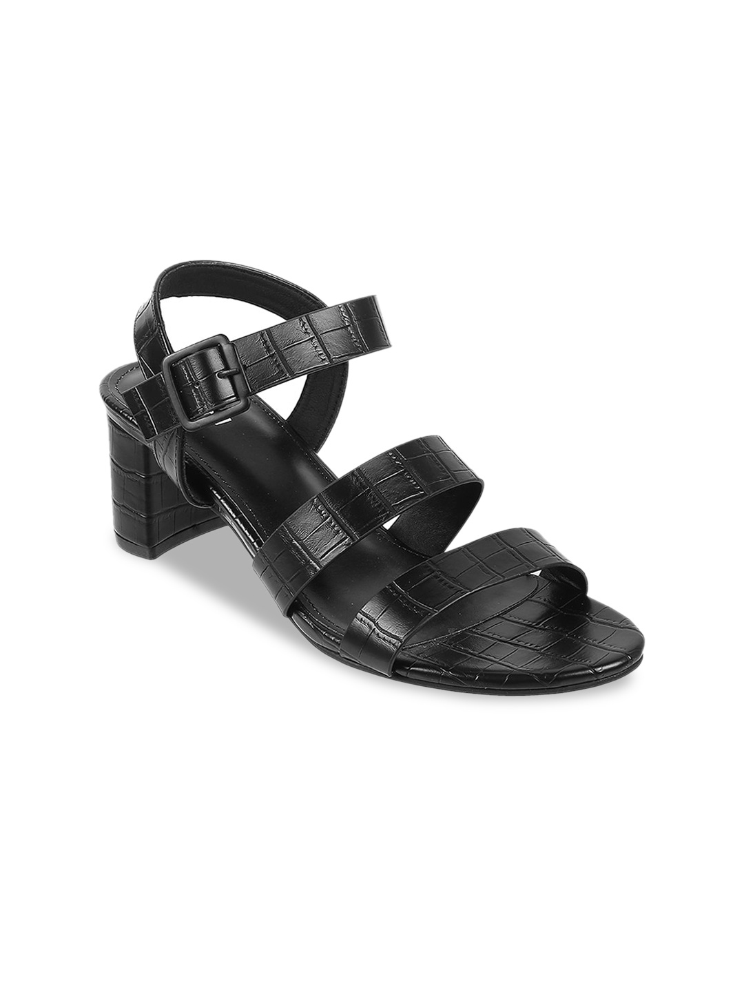 

Mochi Textured Open Toe Block Heels, Black