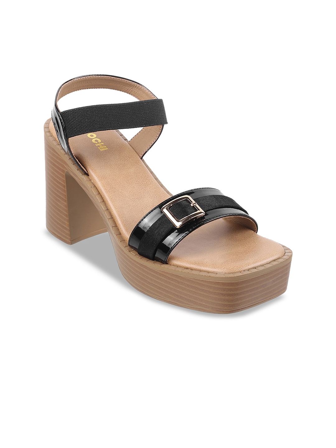 

Mochi Buckle Detailed Open Toe Platform Heels, Black