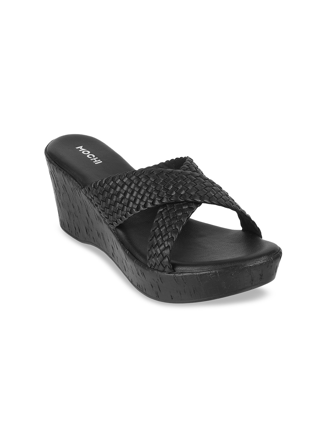 

Mochi Braided Strap Open Toe Wedges, Black