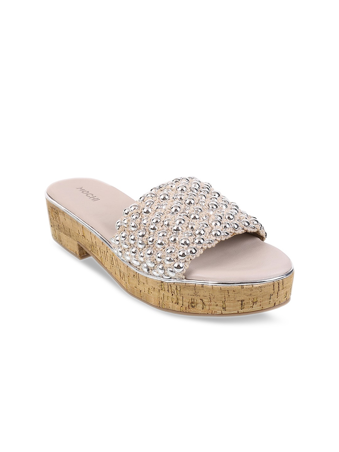 

Mochi Embellished Open Toe Platform Heels, Silver