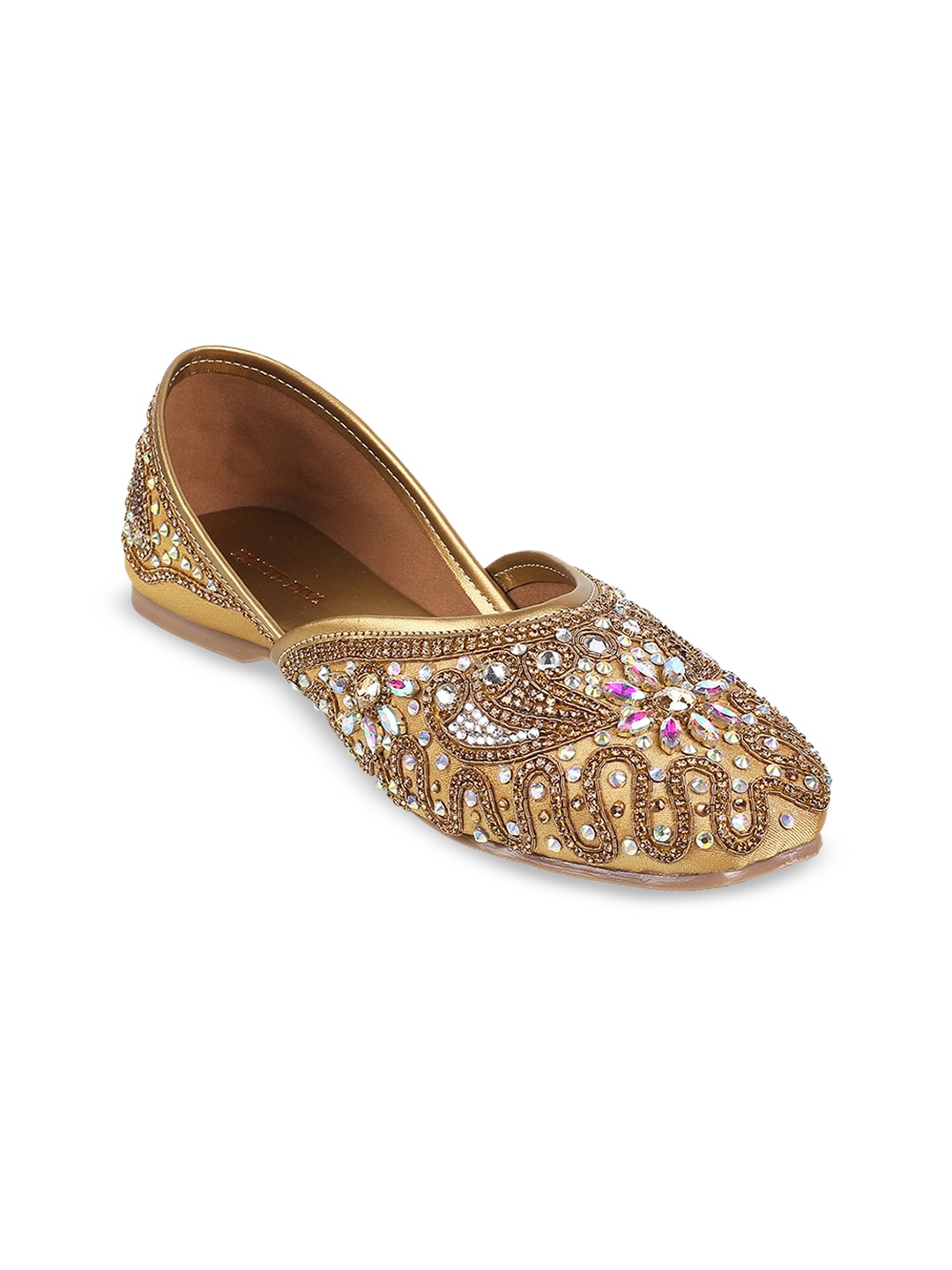 

Mochi Ethnic Embellished Square Toe Mojaris, Gold