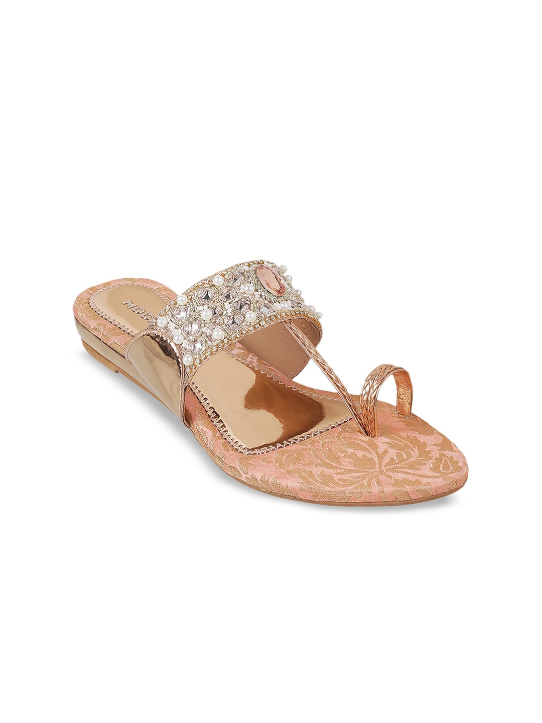 

Mochi Ethnic Embellished One Toe Flats, Rose gold