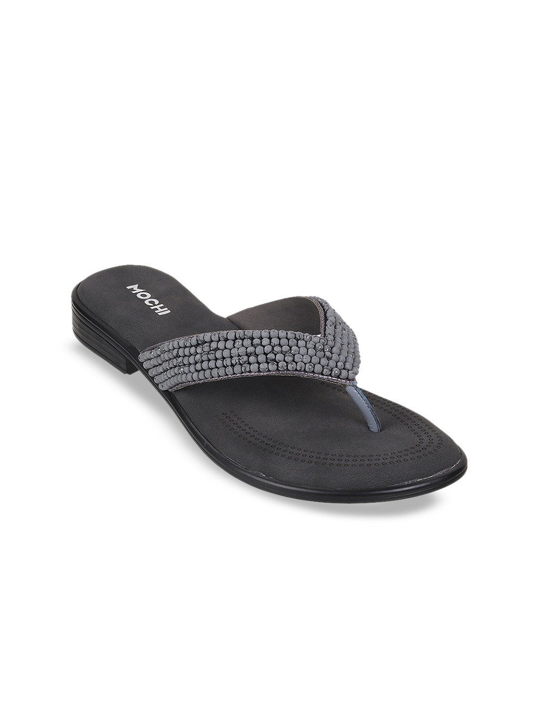 

Mochi Ethnic Embellished Open Toe Flats, Grey