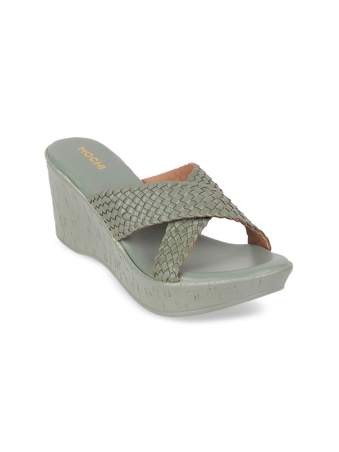 

Mochi Braided Strap Open Toe Wedges, Green
