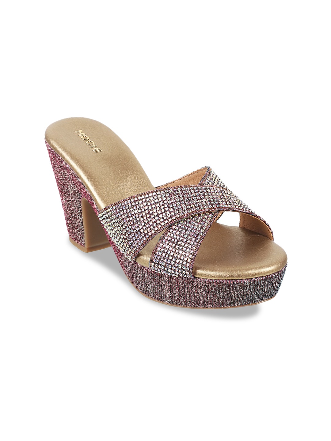 

Mochi Embellished Open Toe Platform Heels, Gold