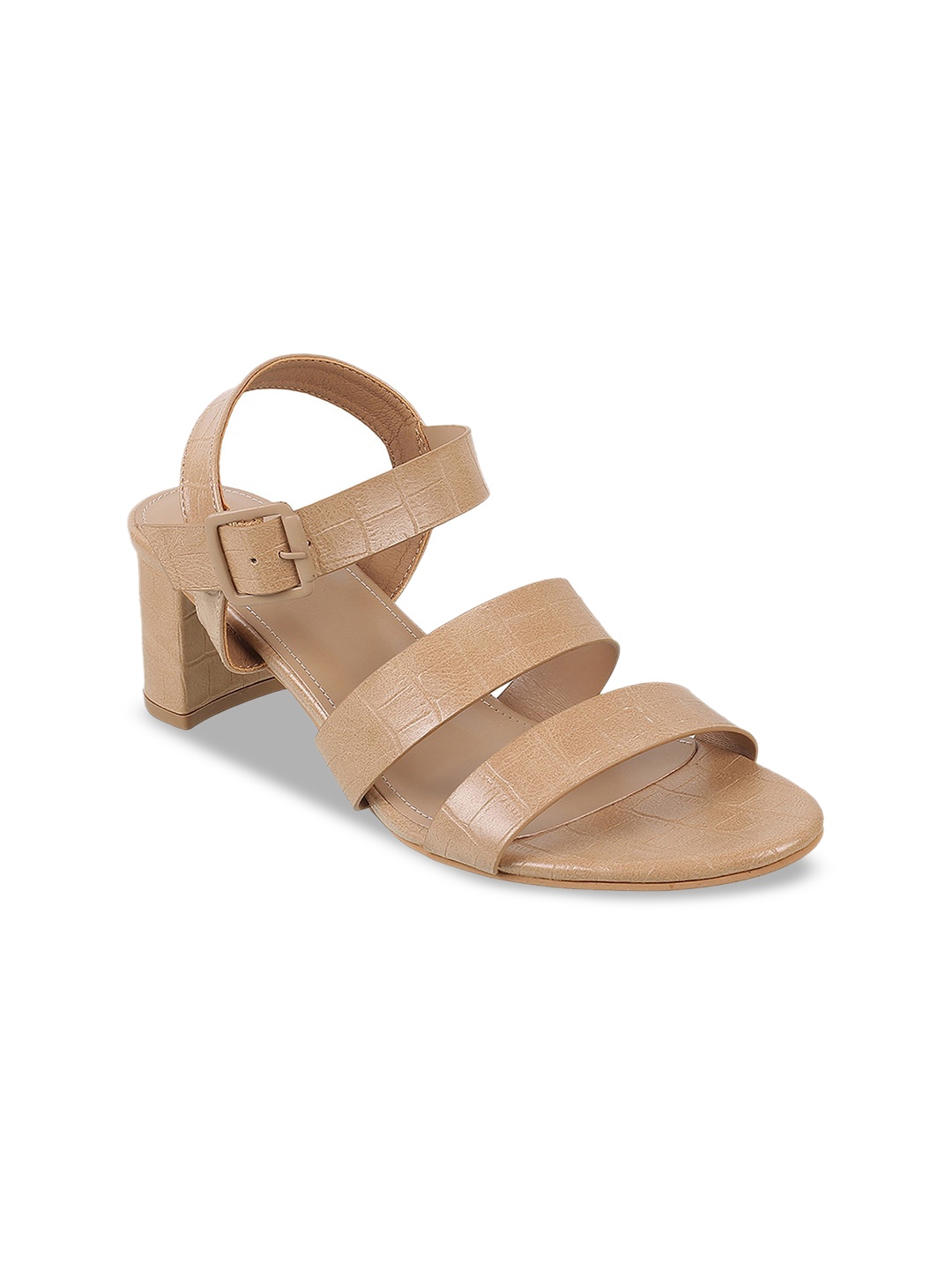 

Mochi Textured Open Toe Block Heels, Beige
