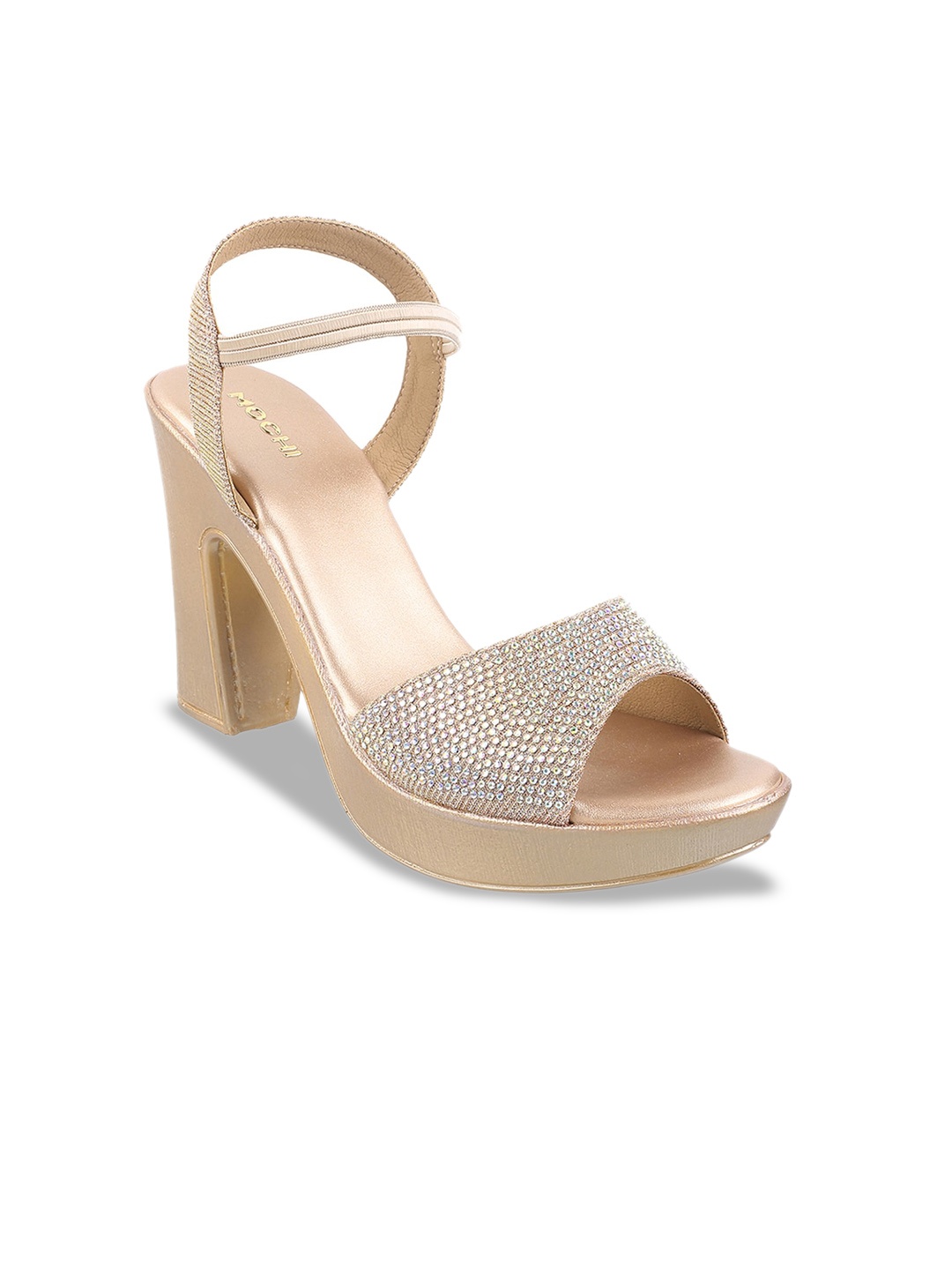 

Mochi Embellished Open Toe Platform Heels, Beige