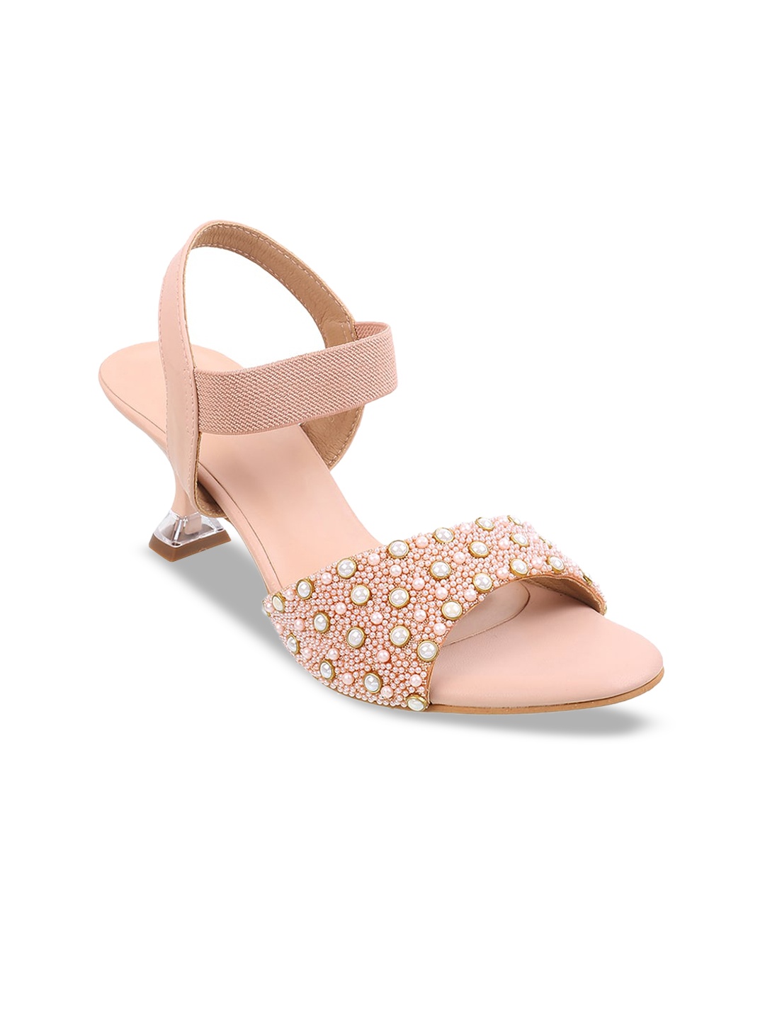 

Mochi Embellished Open Toe Slim Heels, Pink