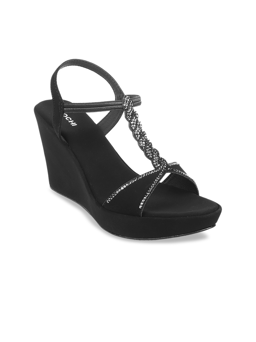 

Mochi Embellished Backstrap Open Toe Wedges, Black