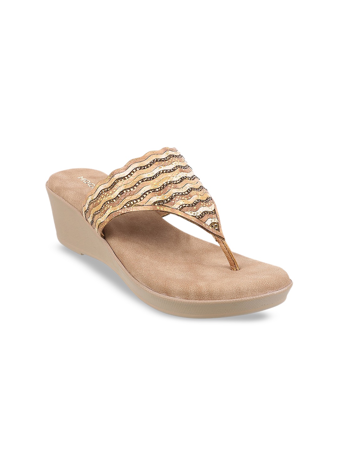 

Mochi Striped Open Toe Wedges, Gold