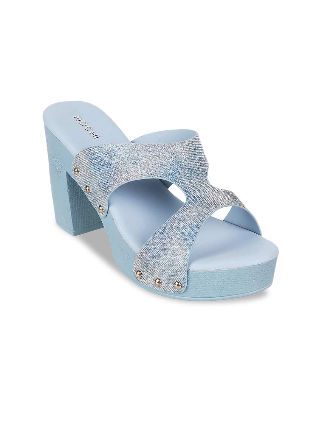 

Mochi Embellished Open Toe Platform Heels, Blue