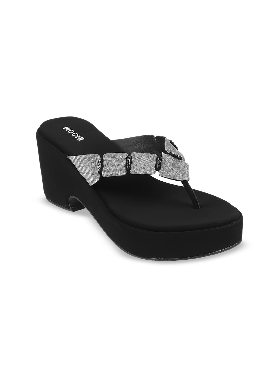 

Mochi Embellished Open Toe Platform Heels, Black