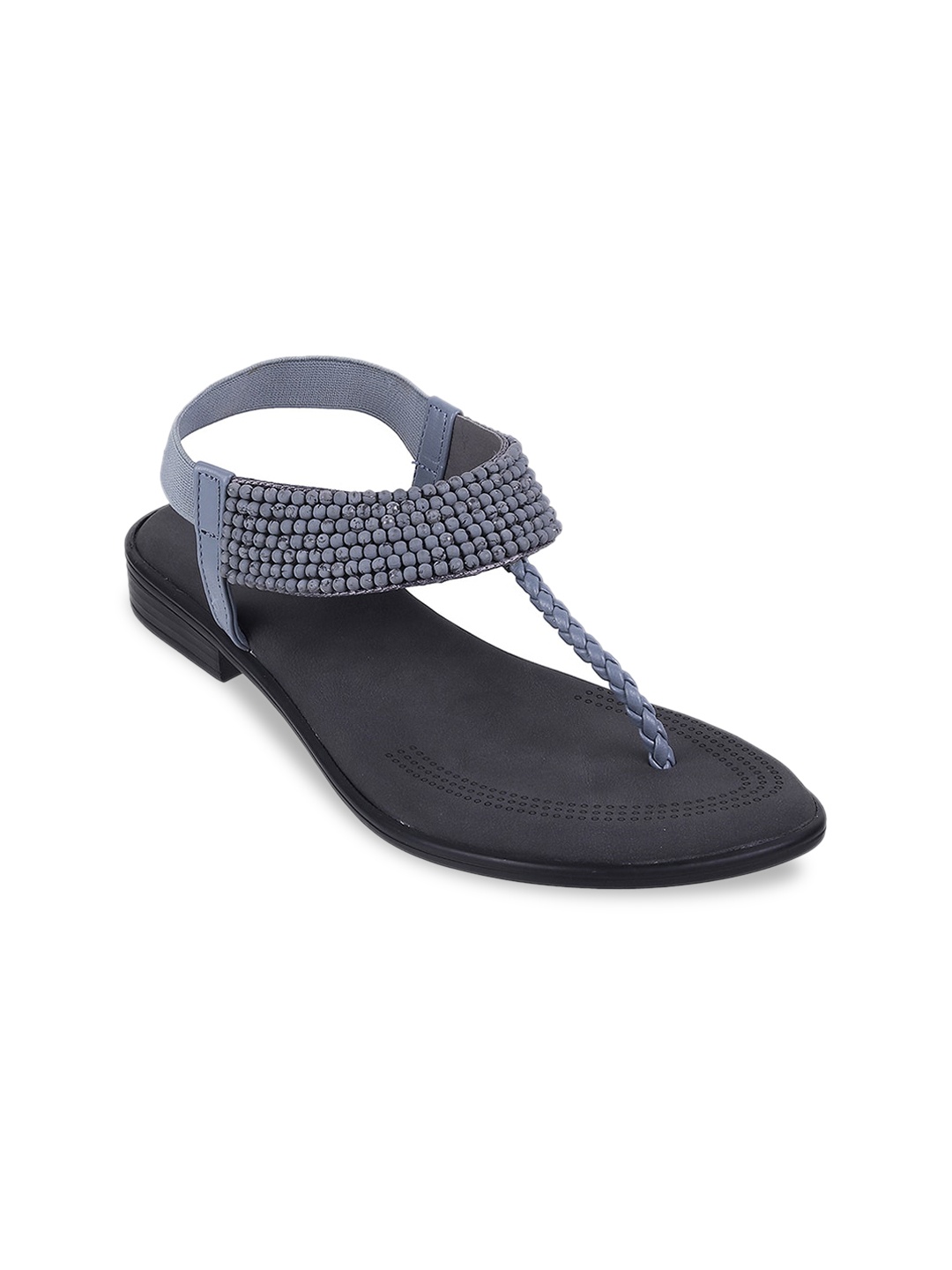 

Mochi Embellished T-Strap Flats, Grey
