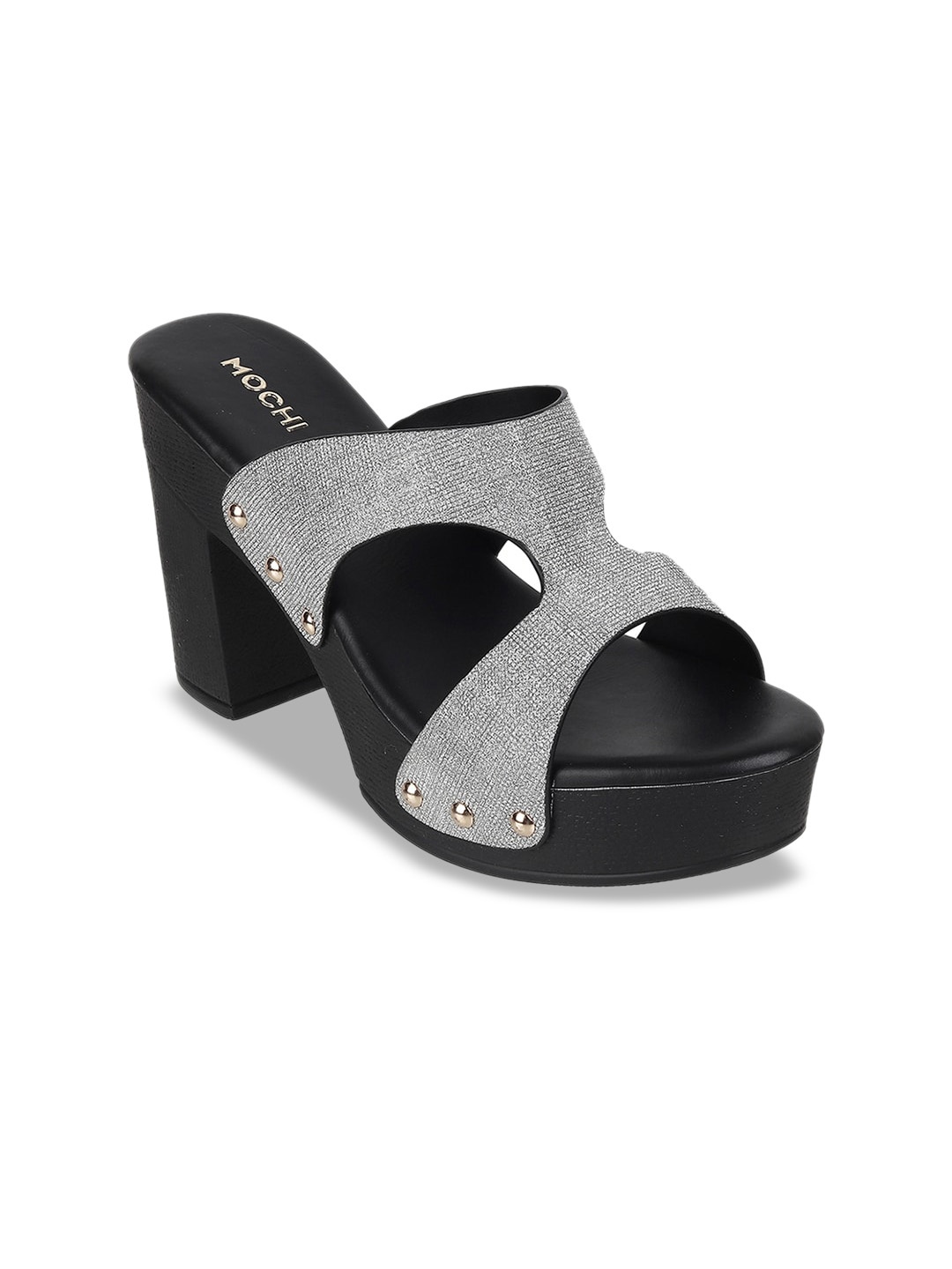 

Mochi Shimmered H-Strap Platform Heels, Silver
