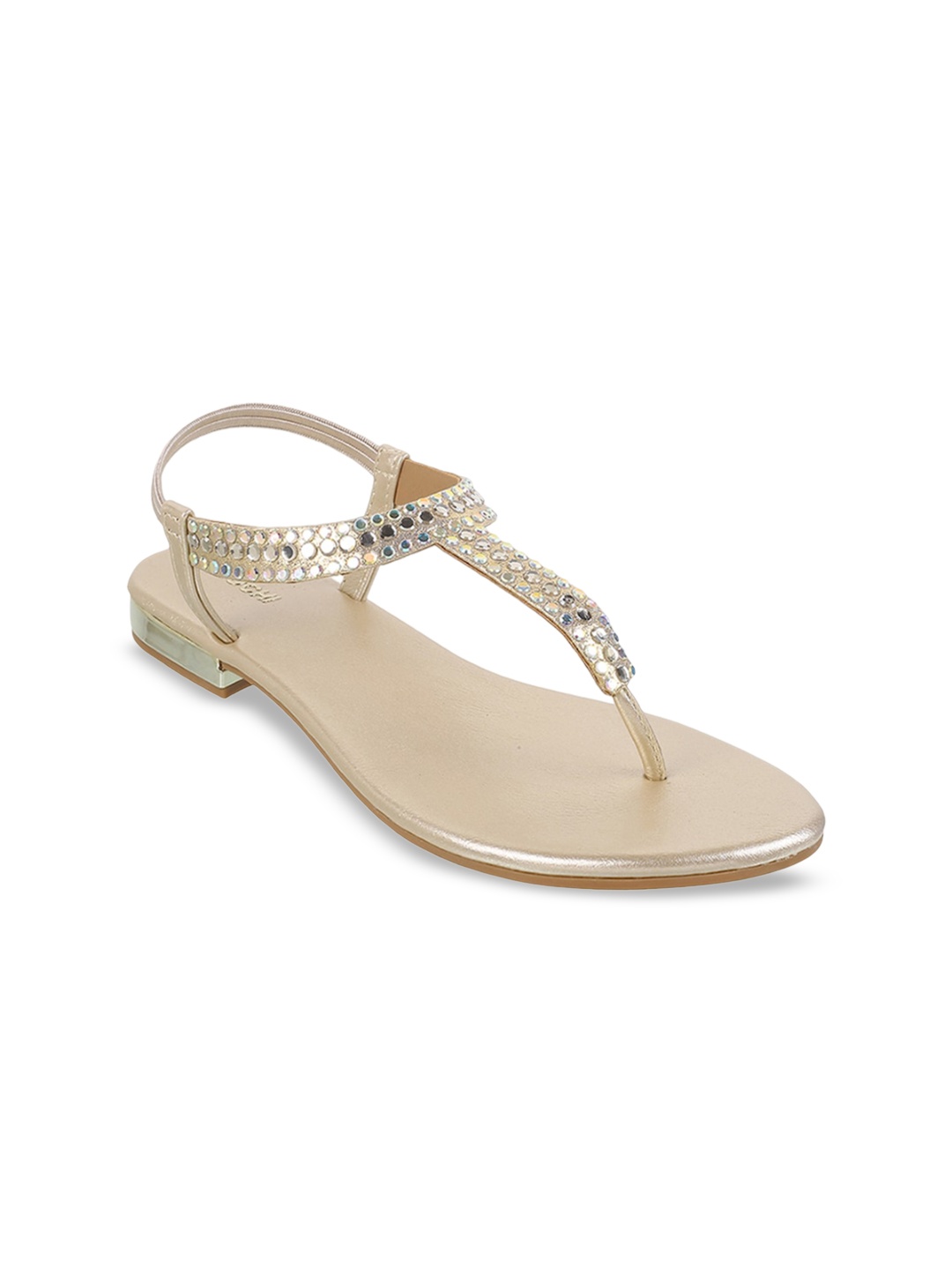

Mochi Embellished T-Strap Flats, Gold