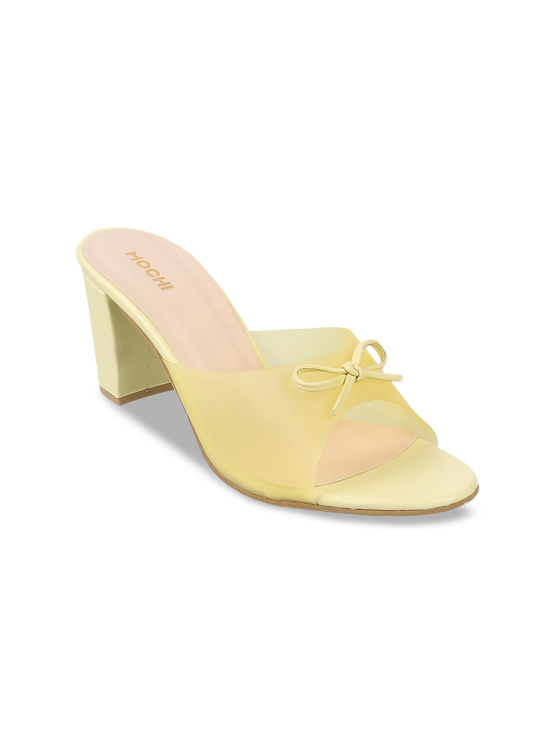 

Mochi Open Toe Block Heels With Bow, Yellow