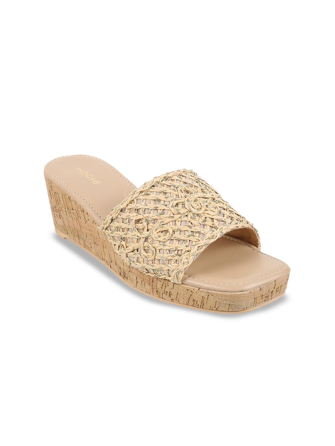 

Mochi Braided Open Toe Block Heels, Beige
