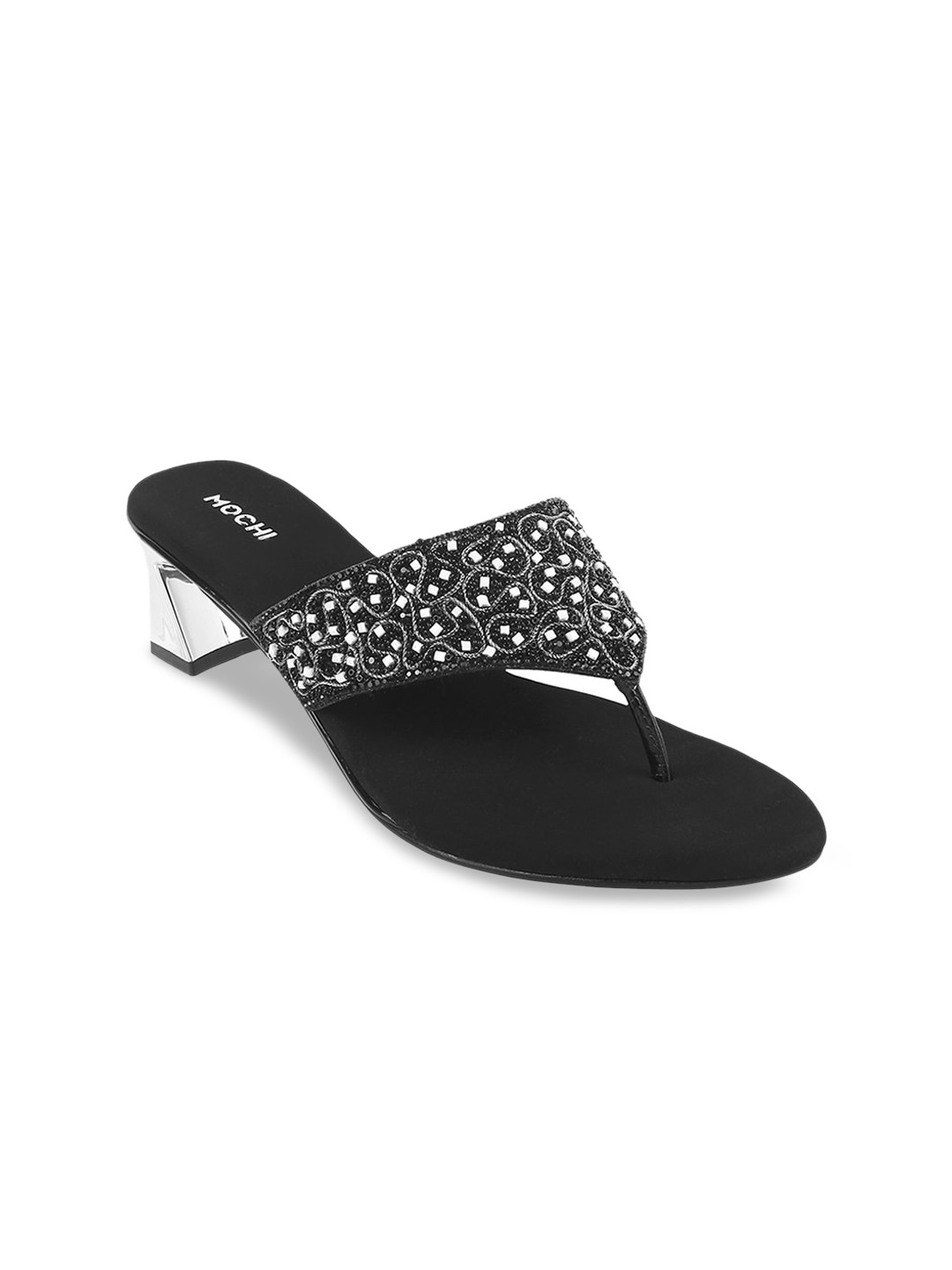 

Mochi Embellished Open Toe Block Heels, Black