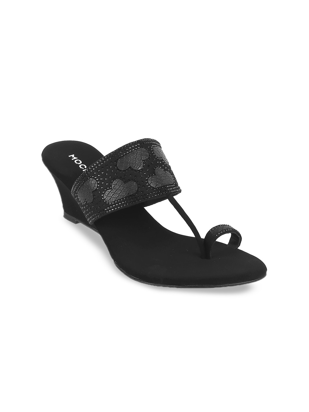 

Mochi Ethnic Embellished Textured One Toe Wedges, Black