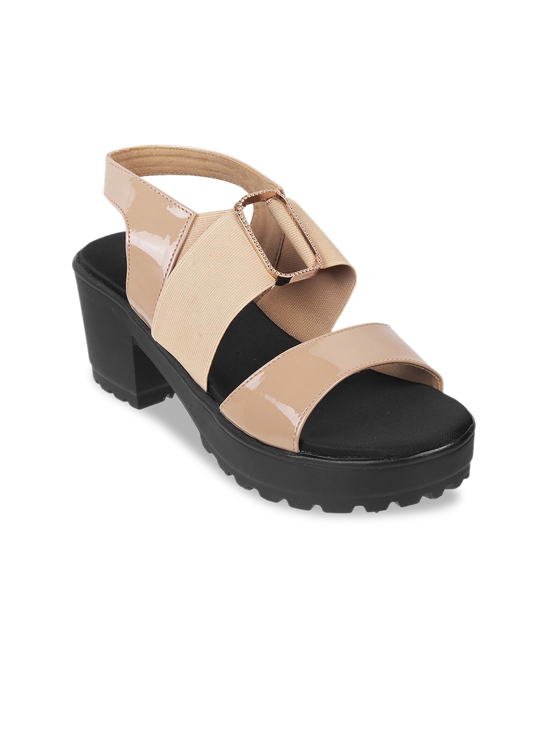 

WALKWAY by Metro Embellished Two Strap Platform Heels With Backstrap, Beige