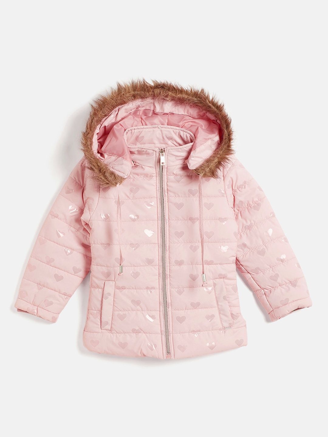 

Okane Girls Graphic Printed Hooded Lightweight Puffer Jacket, Pink