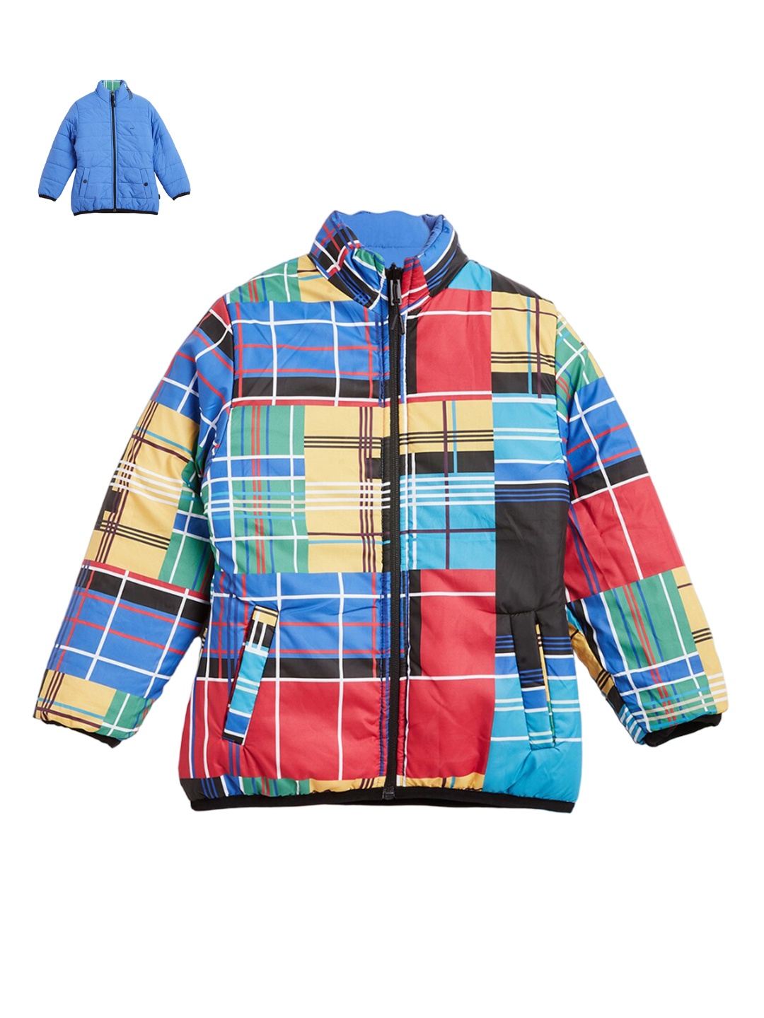 

Okane Girls Checked Reversible Mock Collar Puffer Jacket, Blue