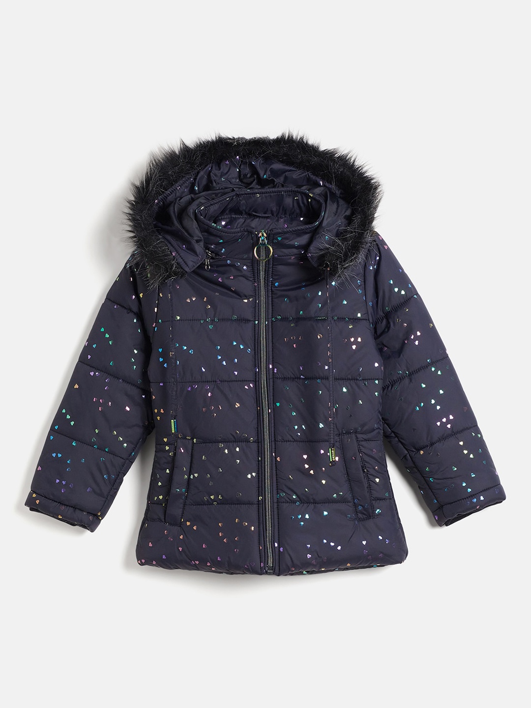 

Okane Girls Printed Lightweight Hooded Padded Jacket, Navy blue