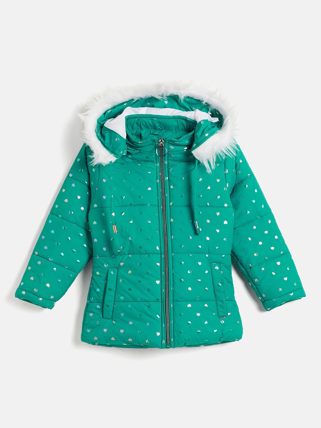 

Okane Girls Conversational Printed Hooded Lightweight Padded Jacket, Green