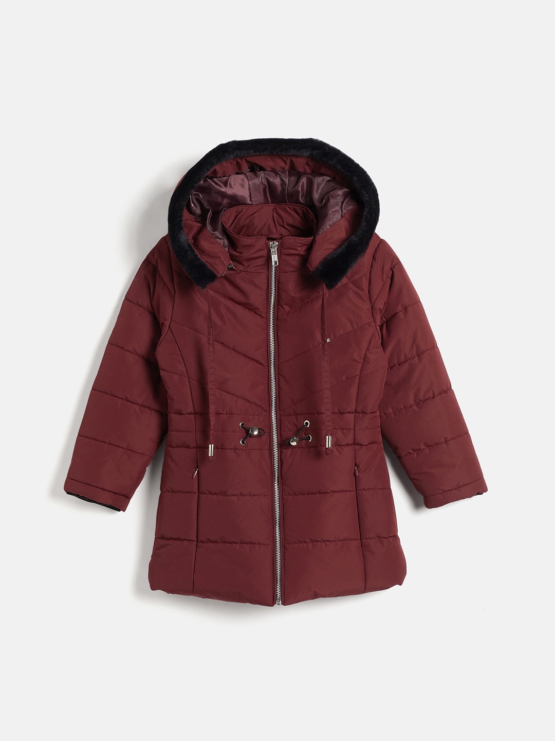

Okane Girls Hooded Lightweight Longline Padded Jacket, Burgundy