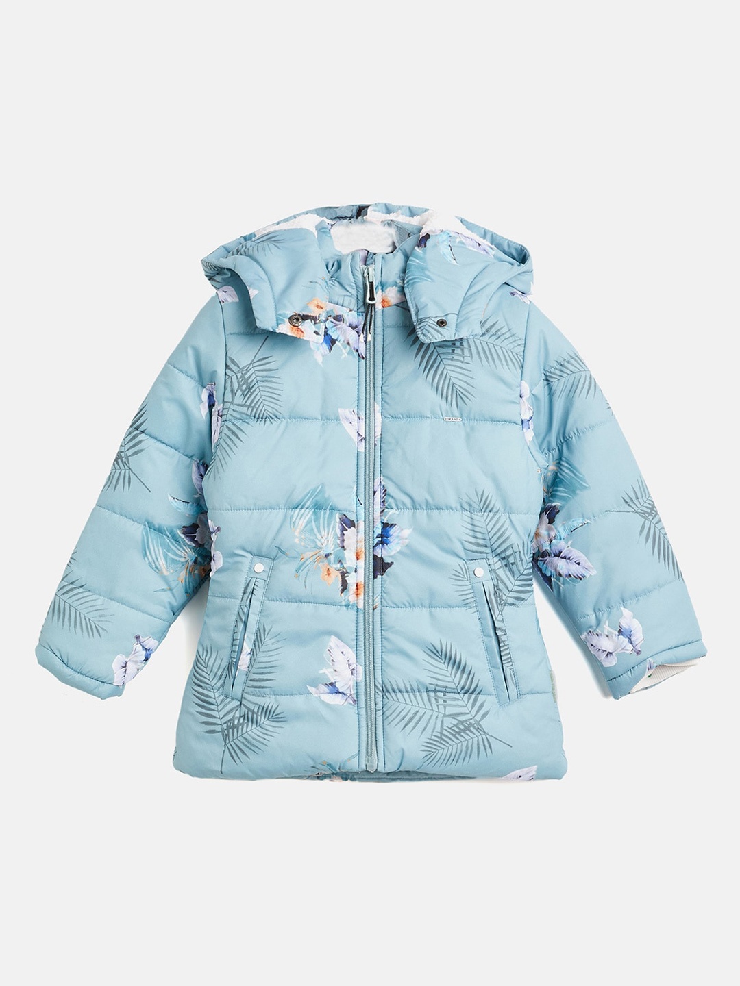 

Okane Girls Floral Printed Hooded Lightweight Puffer Jacket, Blue