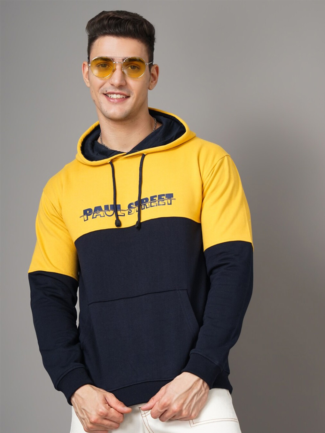 

PAUL STREET Colourblocked Hooded Pullover, Yellow